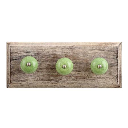 Pea Green Crackle Ceramic Wooden Hooks